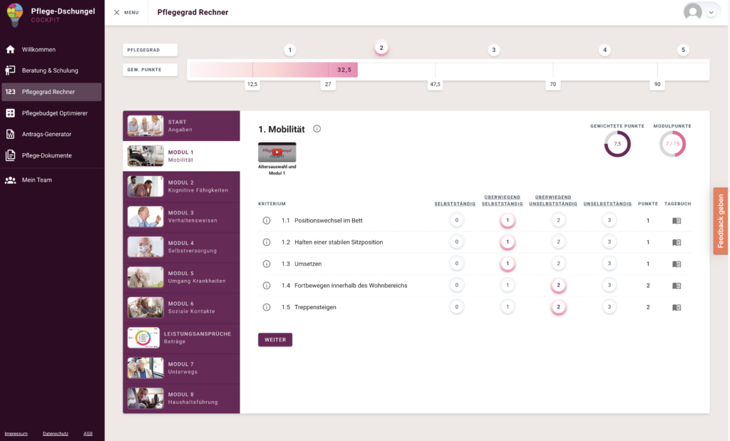 Pflegegradrechner Neu Mit Tagebuchfunktion Cockpit 2021