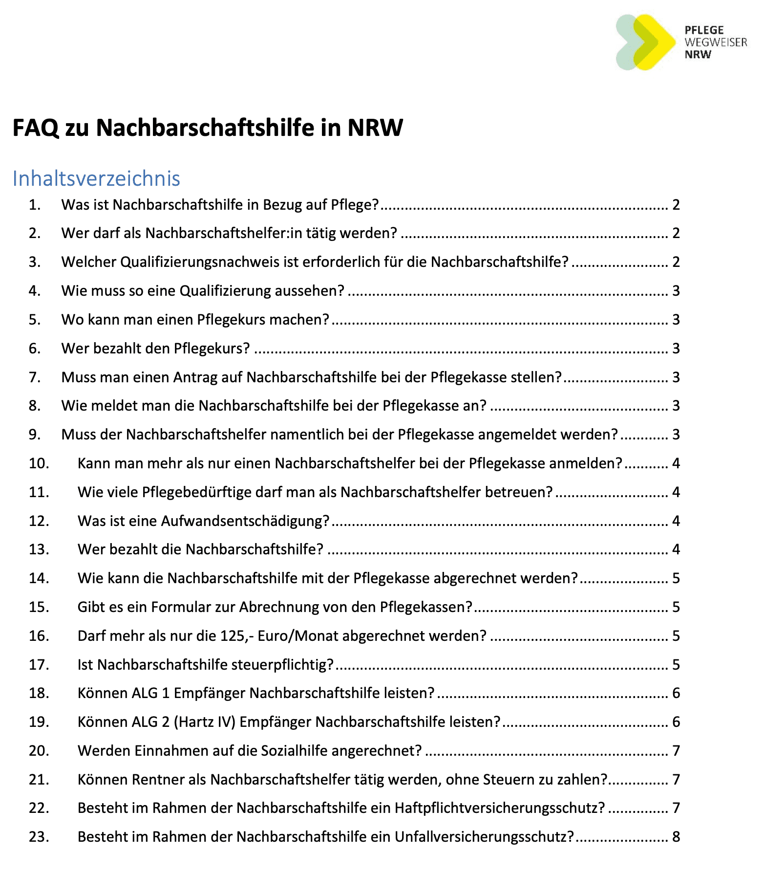 FAQ zu Nachbarschaftshilfe in NRW